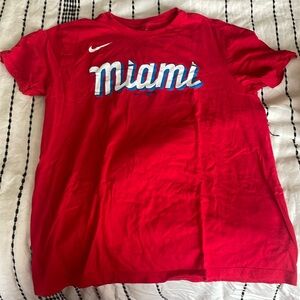 Miami Marlins Sugar Kings Jazz Chisholm Jr shirsey, red t-shirt size M